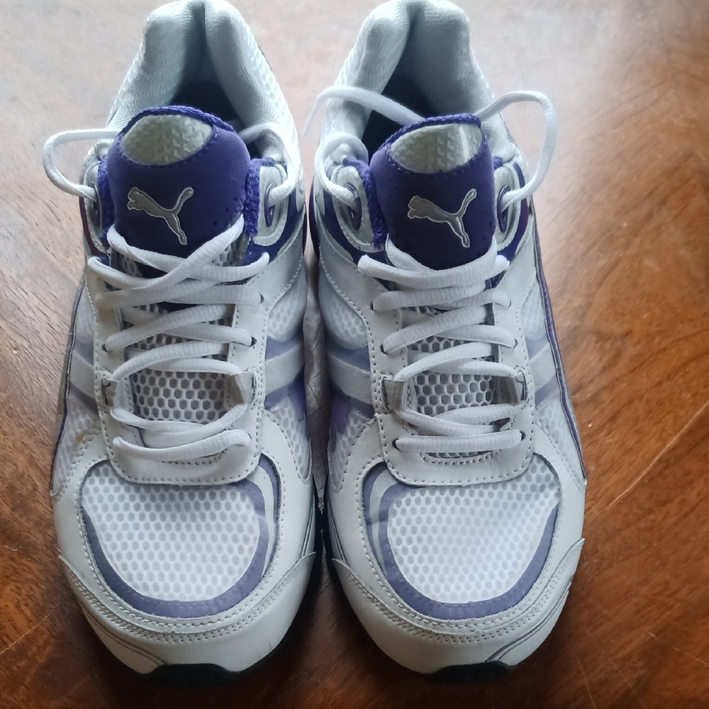 Puma White and Purple Athletic Running Shoes